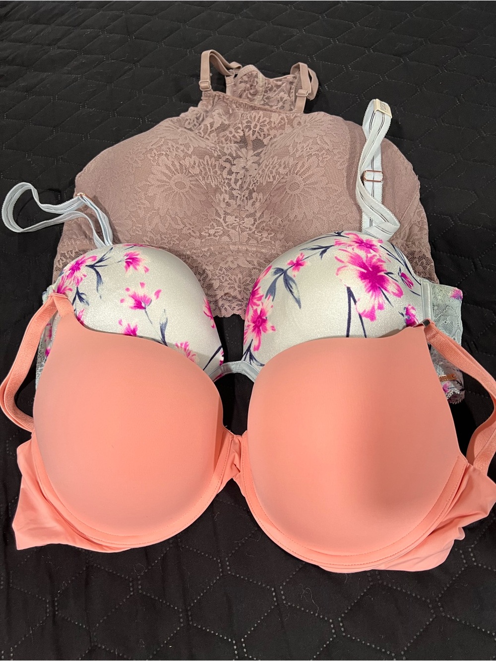 Victoria's Secret Coral Push-Up Bra with Floral Accents